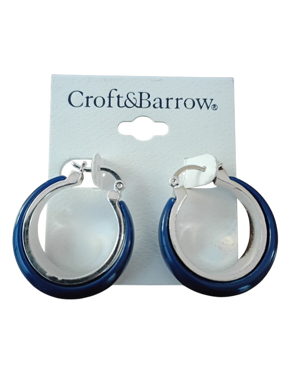 Navy Hoop Earrings Blue Silver Tone Dangle Drop Statement Fashion Jewelry New